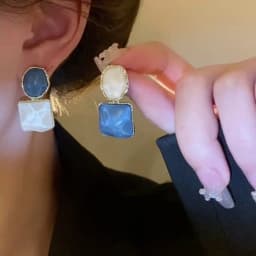 Symmetrical Blue Purple Big Square Rhombus Drop Earrings Female Simple Sparkling Waves Geometric Ear Jewelry Christmas Gift