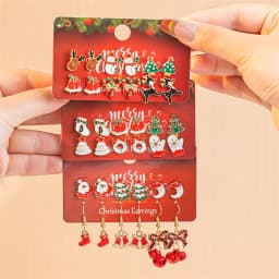 Cute Christmas Gingerbread Snowflake Earrings Set for Women 12 pcs Santa Claus Christmas Tree Bell Earrings New Year Jewelry