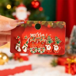 Cute Christmas Gingerbread Snowflake Earrings Set for Women 12 pcs Santa Claus Christmas Tree Bell Earrings New Year Jewelry