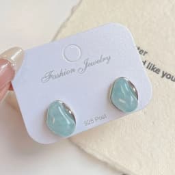 Irregular Smudging Resin Blue Jelly Ice Cute Geometric Bean Stud Earrings for Women Unique Jewelry Christmas Gift