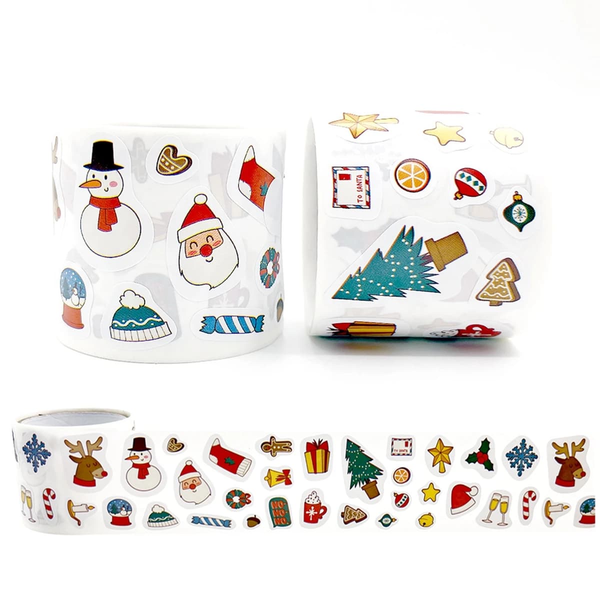 300pcs/roll Cartoon Christmas Theme Gift Tag Sticker Holiday Birthday Party Gift Decoration Praise Sticker Reward Stickers Label
