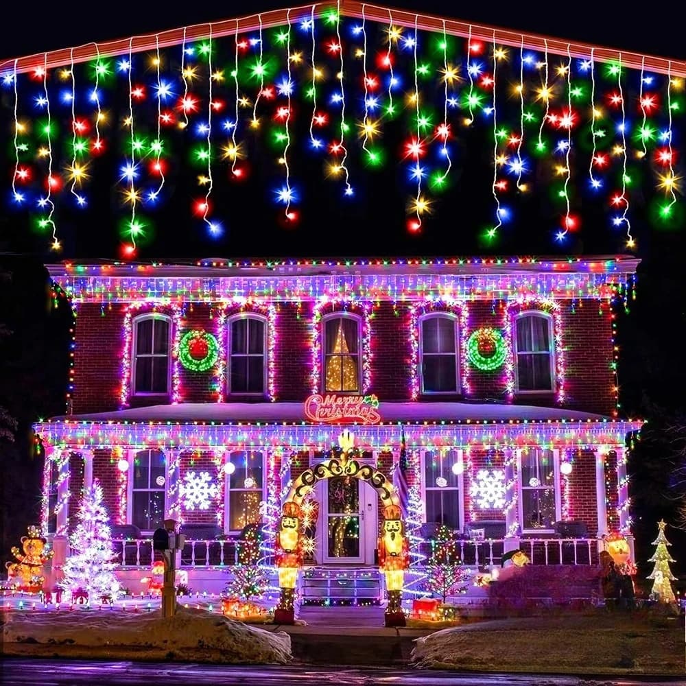 3.5M/7.5M Solar Curtain Icicle Light Outdoor Eaves Decor String Lights Garden Party Yard Christmas Decoration holiday Garlands