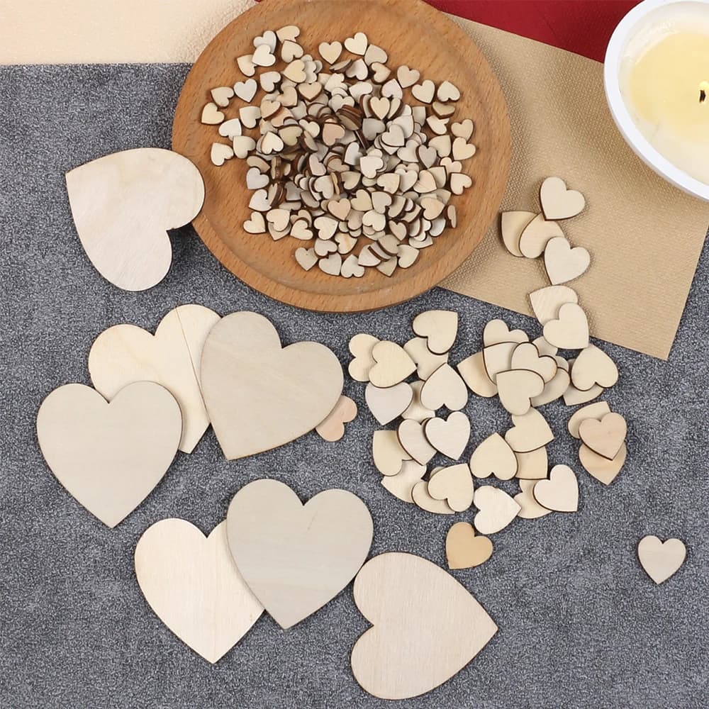 50/100/200Pcs Unfinished Wooden Hearts for Crafts 1-6cm Heart Blank Wood Ornaments Birthday Wedding Party Christmas Decor