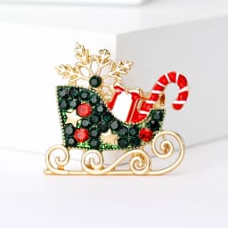 Christmas Enamel Sleigh Car Brooches for Women Unisex Rhinestone Deer Pins Banquet Party Backpack Gifts Jewelry Accessories