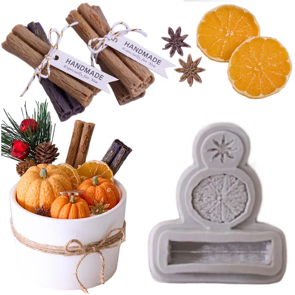 3D Lemon Cinnamon Star Anise Nuts Christmas Silicone Mold Wax DIY Cupcake Candy Baking Molds Chocolate Fondant Cake Decor Tool