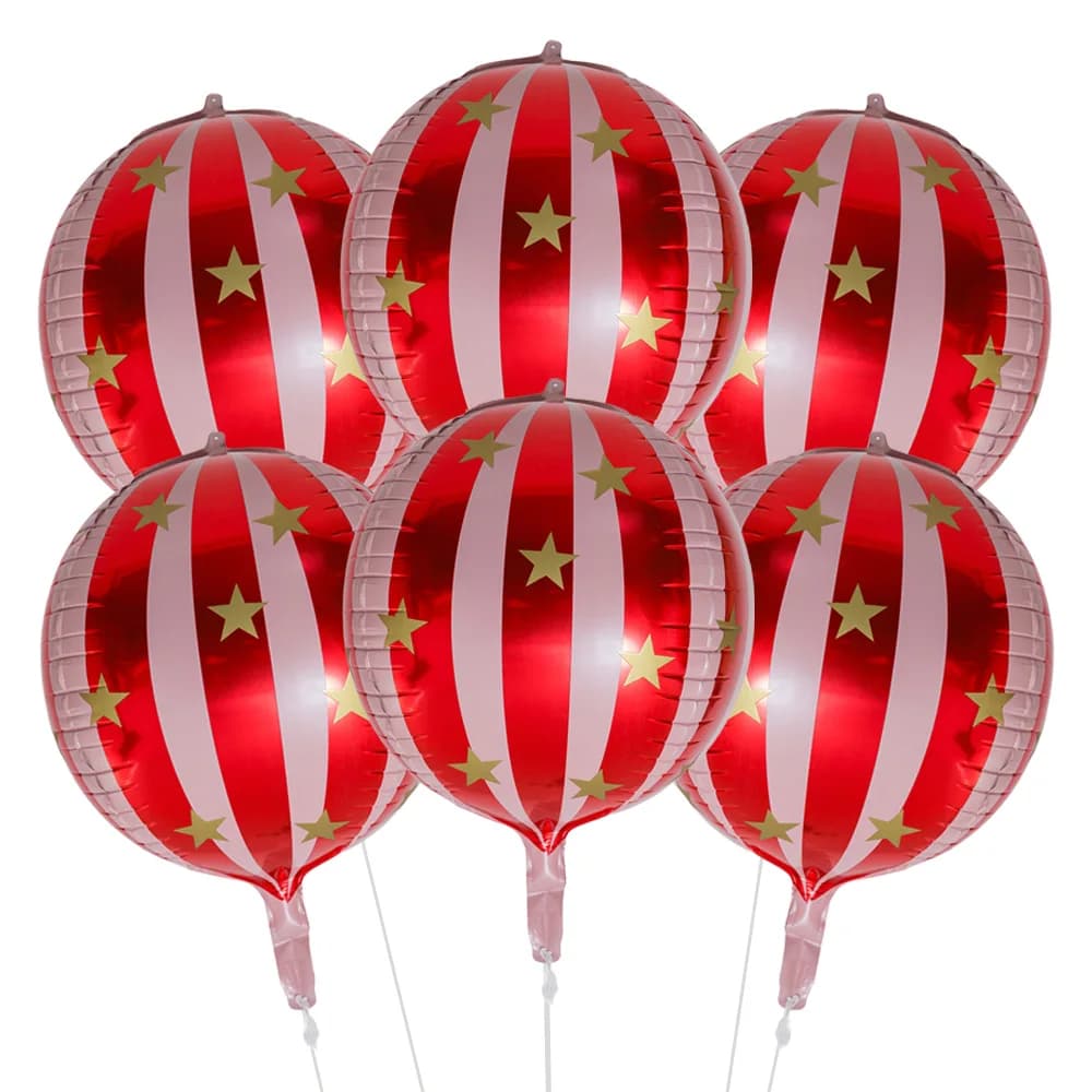 6-Pack of 22-Inch 4D Round Balloons, Large Red Striped Star Balloons, Aluminum Foil Balloons, Suitable for Christmas Parties, Birthday Parties, Anniversary Celebrations, and Dance Party Decorations
