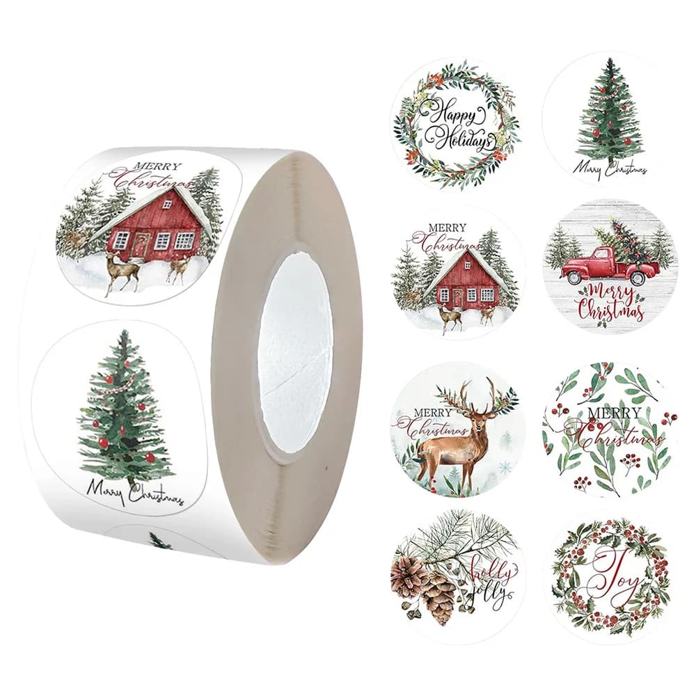 500pcs 1inch Christmas Stickers for Envelope Round Merry Christmas Stickers 8 Designs Christmas Gift Decor Stickers