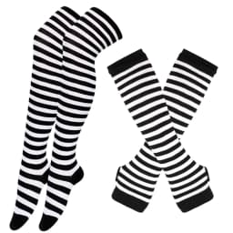 2Pair/Set Women Gothic Punk Over Knee Long Stripe Socks Girl Arm Sleeve Gloves Thigh High Cotton Socks Sweet Cute Christmas Gift