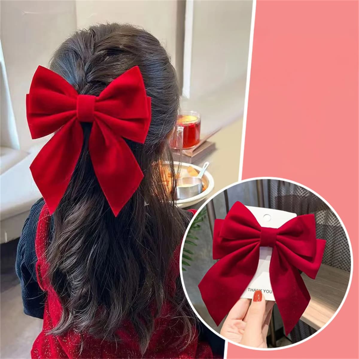 1Pcs Red Bowknot Hair Clip for Chinese New Year Christmas Barrettes Hair Accessories Gifts for Women Girls Xmas Tree Ornament