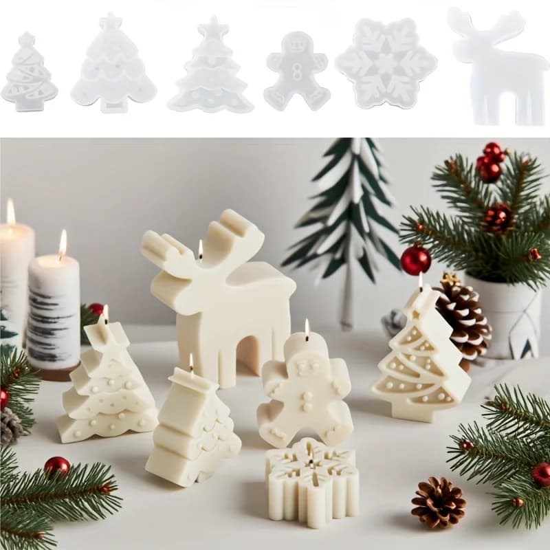6pcs Christmas-Themed Silicone Candle Molds Set: Reusable, Soft & Easy-to-Release DIY Craft Molds for Aromatherapy Candles