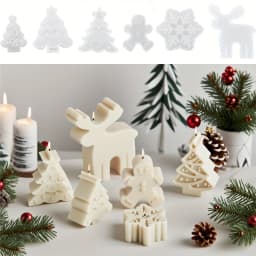 6pcs Christmas-Themed Silicone Candle Molds Set: Reusable, Soft & Easy-to-Release DIY Craft Molds for Aromatherapy Candles