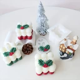 Christmas Holly Leaf Bubble Candle Silicone Mold Handmade Aromatherapy Gypsum Clay Making Shaped Candle Xmas New Year Gift Mold