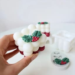 Christmas Holly Leaf Bubble Candle Silicone Mold Handmade Aromatherapy Gypsum Clay Making Shaped Candle Xmas New Year Gift Mold