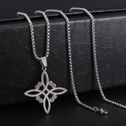 Exquisite Stainless Steel Pattern Witch Knot Pendant Necklace Celtic Knot Lucky Jewelry Christmas Gift for Friends and Family