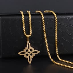 Exquisite Stainless Steel Pattern Witch Knot Pendant Necklace Celtic Knot Lucky Jewelry Christmas Gift for Friends and Family
