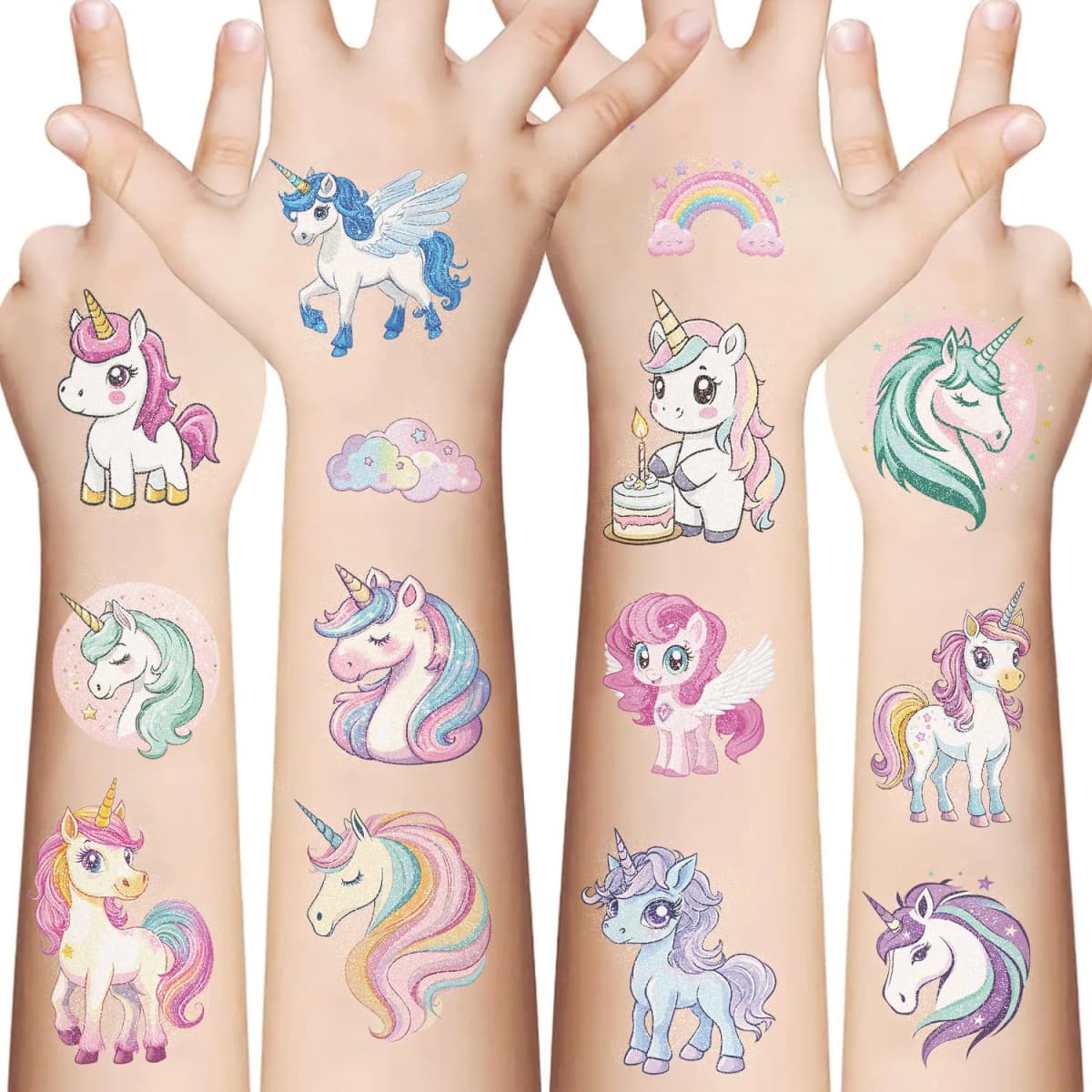 10pcs Kawaii Unicorn Tattoo Stickers Cool Cartoon Animal Childer Party Temporary Tattoos Sticker Pack Christmas Gift Toy