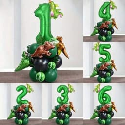 25Pcs 32 Inch Green Number Mini Dinosaur Foil Balloons for Birthday Anniversary Festival Halloween Christmas Party Decorations