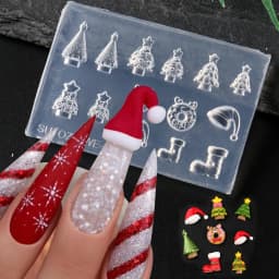 Christmas Theme Cartoon Silicone Nail Carving Mold High Transparency Snowman Gingerbread Soft Nail Template Winter DIY Nail Deco