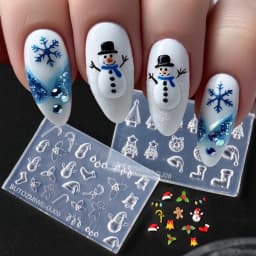 Christmas Theme Cartoon Silicone Nail Carving Mold High Transparency Snowman Gingerbread Soft Nail Template Winter DIY Nail Deco