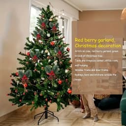 12pcs Artificial Pinecone with Red Berries Ornament, Christmas Decoration, Pine Needle Christmas Tree