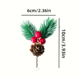 12pcs Artificial Pinecone with Red Berries Ornament, Christmas Decoration, Pine Needle Christmas Tree