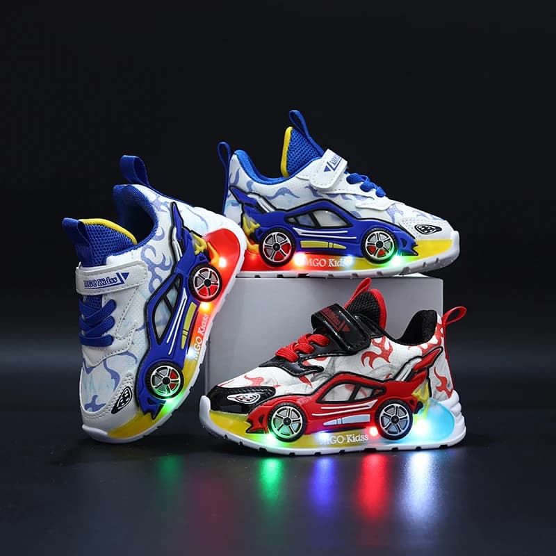 Mgo Kidss New Spring and Autumn Children's Car-Themed Boys' Sneakers, Cartoon Light-Up Shoes for Kids, Boys' Glowing Running Shoes for Ages 1-3-6, Led Light-Up Shoes, Lightweight Boys' Shoes, Light-Up Sneakers, Christmas/Halloween Gift