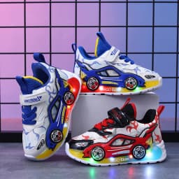 Mgo Kidss New Spring and Autumn Children's Car-Themed Boys' Sneakers, Cartoon Light-Up Shoes for Kids, Boys' Glowing Running Shoes for Ages 1-3-6, Led Light-Up Shoes, Lightweight Boys' Shoes, Light-Up Sneakers, Christmas/Halloween Gift