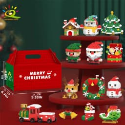 HUIQIBAO Children Mini Christmas Tree Santa Claus Snowman Model Micro Bricks Building Block DIY Elk Bricks Toys for Adult Gift