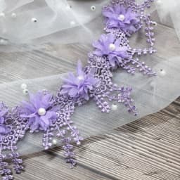 White 3D Chiffon Rose Lace Fabric Flower Pearl Beads Christmas Halloween Holiday Decoration Wedding Decor Lace Ribbon DIY Craft