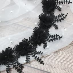 White 3D Chiffon Rose Lace Fabric Flower Pearl Beads Christmas Halloween Holiday Decoration Wedding Decor Lace Ribbon DIY Craft