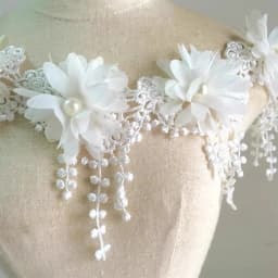 White 3D Chiffon Rose Lace Fabric Flower Pearl Beads Christmas Halloween Holiday Decoration Wedding Decor Lace Ribbon DIY Craft