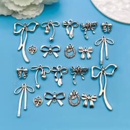 Mix 20 Pieces/Ancient Silver Bow Series Fashion Jewelry Making DIY Craft Back to School Halloween Christmas Fashion Accessories