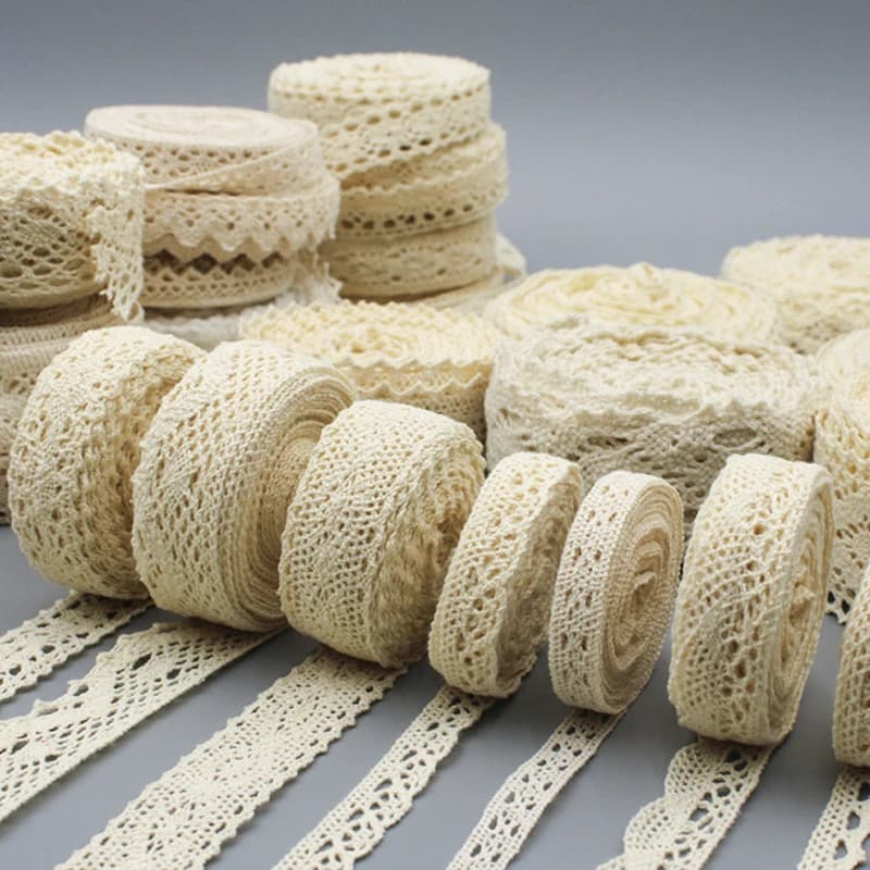 5M Cotton Lace Trim Sewing Crochet Lace Ribbon Beige Trim Lace Ribbon DIY Wedding Party Christmas Gift Decor Sewing Craft Supply