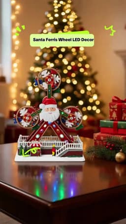 Christmas Ferris Wheel Decoration with Santa Claus Face, LED Lights & Music, Animated Rotating Xmas Ornament for Home Party Gift