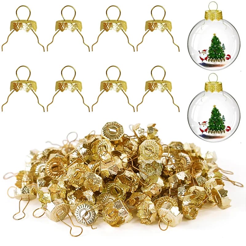 50/100pcs Round Christmas Ball Ornament Caps Gold Silver Removable Metal Hangers Cap Merry Xmas Decor For Home New Year Navidad