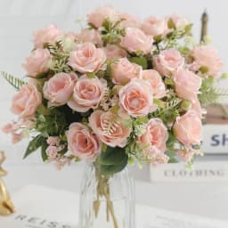 5Heads Artificial Rose Flower Bouquet For Living Home Room Decoration Christmas Garden Party Wedding Decor Outdoor Bride Bouquet