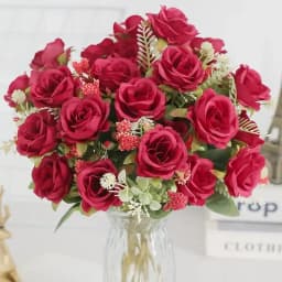 5Heads Artificial Rose Flower Bouquet For Living Home Room Decoration Christmas Garden Party Wedding Decor Outdoor Bride Bouquet