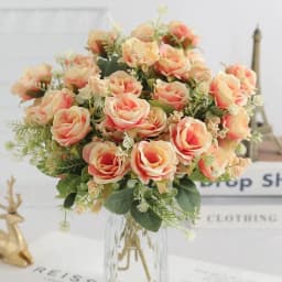 5Heads Artificial Rose Flower Bouquet For Living Home Room Decoration Christmas Garden Party Wedding Decor Outdoor Bride Bouquet