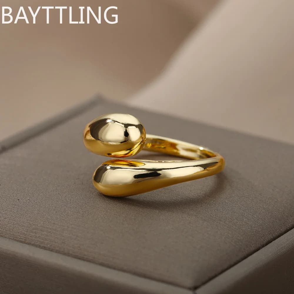 925 Sterling Silver 18K Gold Simple Open Teardrop Ring For Women Fashion Wedding Party Christmas Jewelry Gift