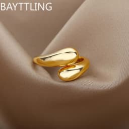 925 Sterling Silver 18K Gold Simple Open Teardrop Ring For Women Fashion Wedding Party Christmas Jewelry Gift
