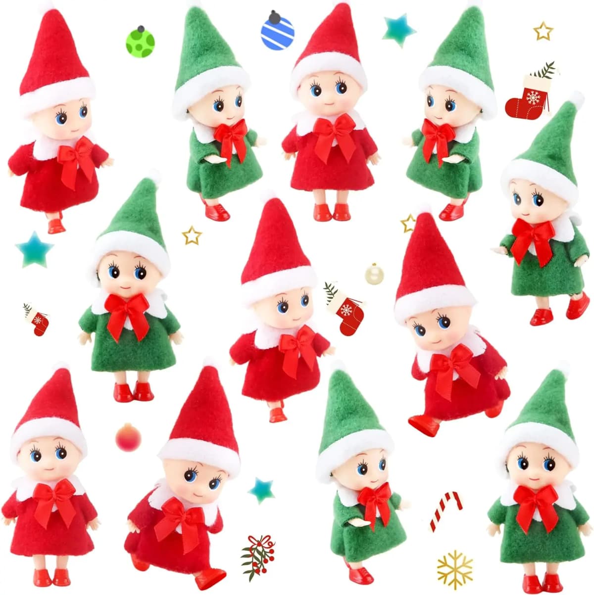 1PC Christmas Elf Doll with Bow Suspenders Elves Holiday Party Tabletop Knickknacks Decorative Props Christmas Decoration