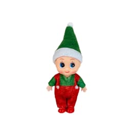 1PC Christmas Elf Doll with Bow Suspenders Elves Holiday Party Tabletop Knickknacks Decorative Props Christmas Decoration
