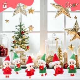 1PC Christmas Elf Doll with Bow Suspenders Elves Holiday Party Tabletop Knickknacks Decorative Props Christmas Decoration