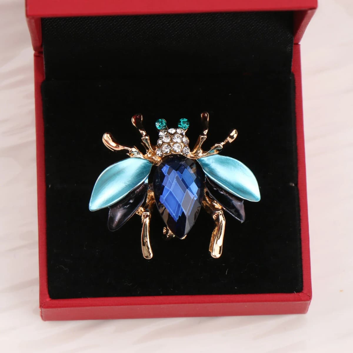 Fashion Corsage Blue Rhinestone Cute Little Bee Pin Unisex Party Holiday Christmas Gift Brooch