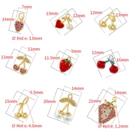 2Pcs/lot,Fashion Brass 18K Gold Plated Christmas Charm Cherry Strawberry Sweet Cute Jewellery for DIY Bracelet Necklace:VD1634