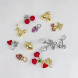 2Pcs/lot,Fashion Brass 18K Gold Plated Christmas Charm Cherry Strawberry Sweet Cute Jewellery for DIY Bracelet Necklace:VD1634