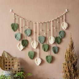120x75cm Bohemian Wall Hanging Leaves Tassels Tapestry Panel Macrame Green Leaf Chic Home Decor Ornaments Bedroom Christmas Gift