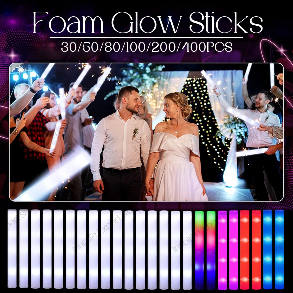 200-30PCS LED Foam Glow Sticks Glow Party Supply with 3 Modes Glow Stick for Wedding for Birthday Concert Halloween Christmas