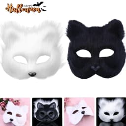 Fox Shape Face Mask Furry Cat Hair Animal Halloween Cosplay Carnival Party Mask Christmas Costume Props Female Imitation Toys