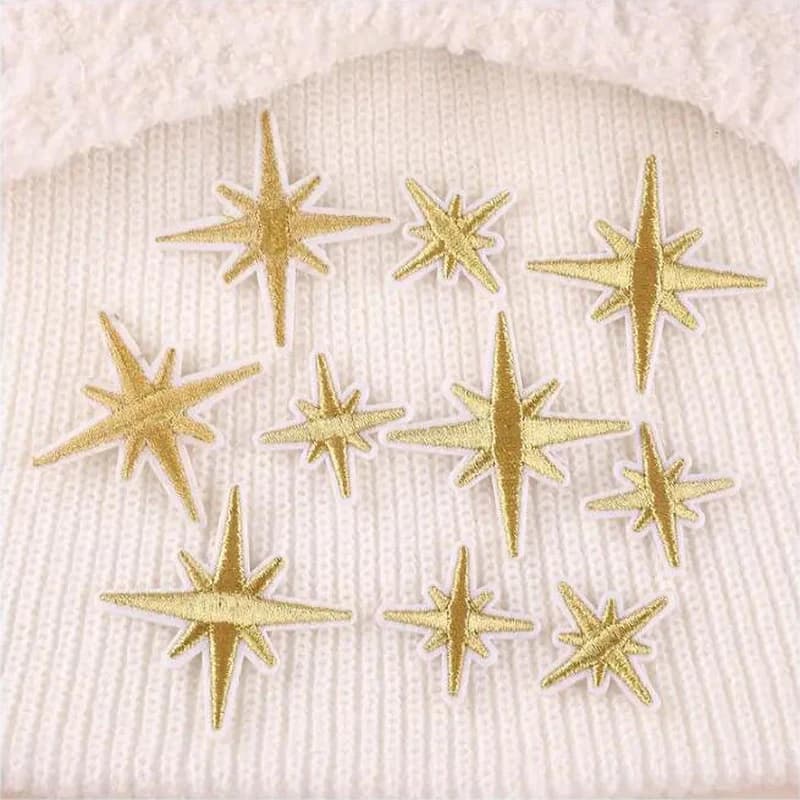 10Pcs Embroidered Golden Silver Star Patch Iron On Stickers Sewing Appliques Repair, Christmas Holiday Decoration